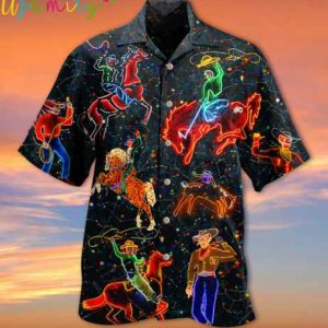 Cowboy Riding Horse Neon Hawaiian Shirt