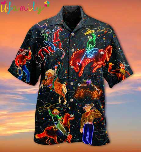 Cowboy Riding Horse Neon Hawaiian Shirt