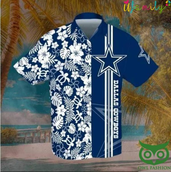 Dark Blue And White Flowers Dallas Cowboys Hawaiian Shirt