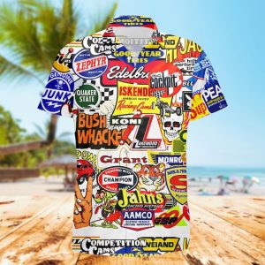 Funny Racing Car Labeling Hawaiian Shirt