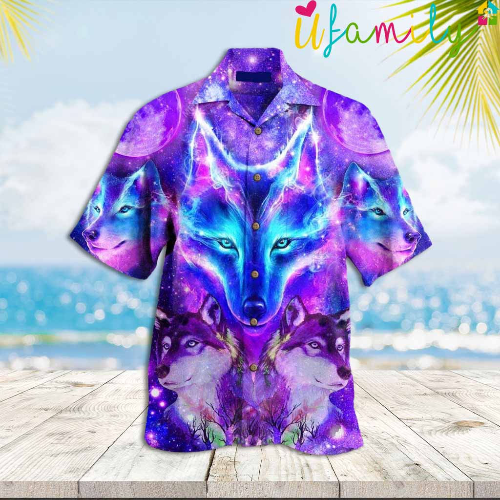 Galaxy Wolf Purple Hawaiian Shirt