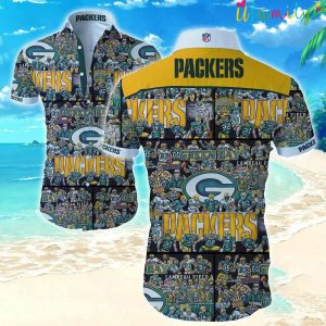 Green Bay Packers Team Players Turquoise Hawaiian Shirt