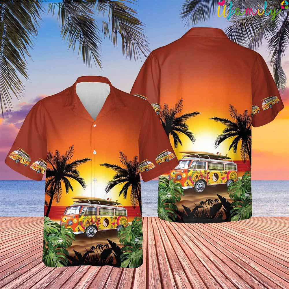 Horseneck Beach Camping Hippie Bus Hawaiian Shirt