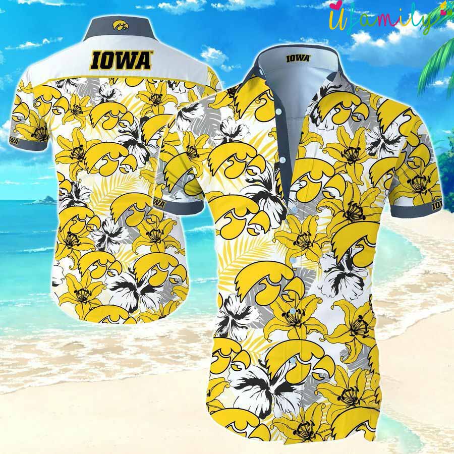 Iowa Hawkeyes Yellow And White Floral Hawaiian Shirt