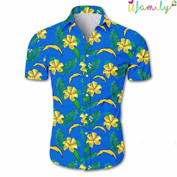 Los Angeles Chargers Bright Blue And Yellow Flowers Hawaiian Shirt