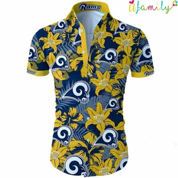 Los Angeles Rams Blue Yellow Tropical Flower Hawaiian Shirt