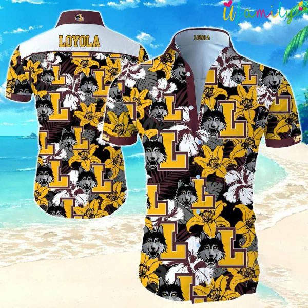 Loyola Ramblers Black And Yellow Flowers Hawaiian Shirt