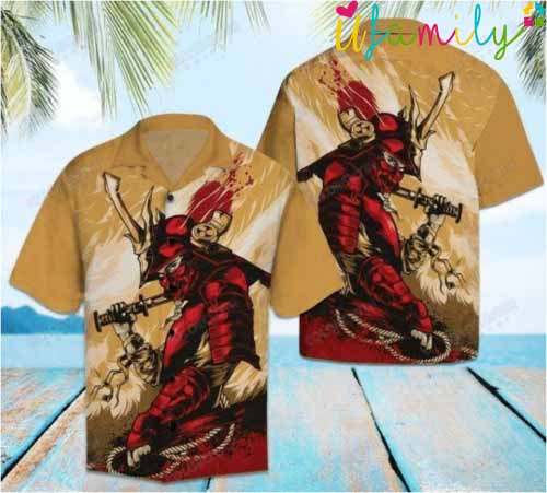 Lucky Samurai Red Hawaiian Shirt