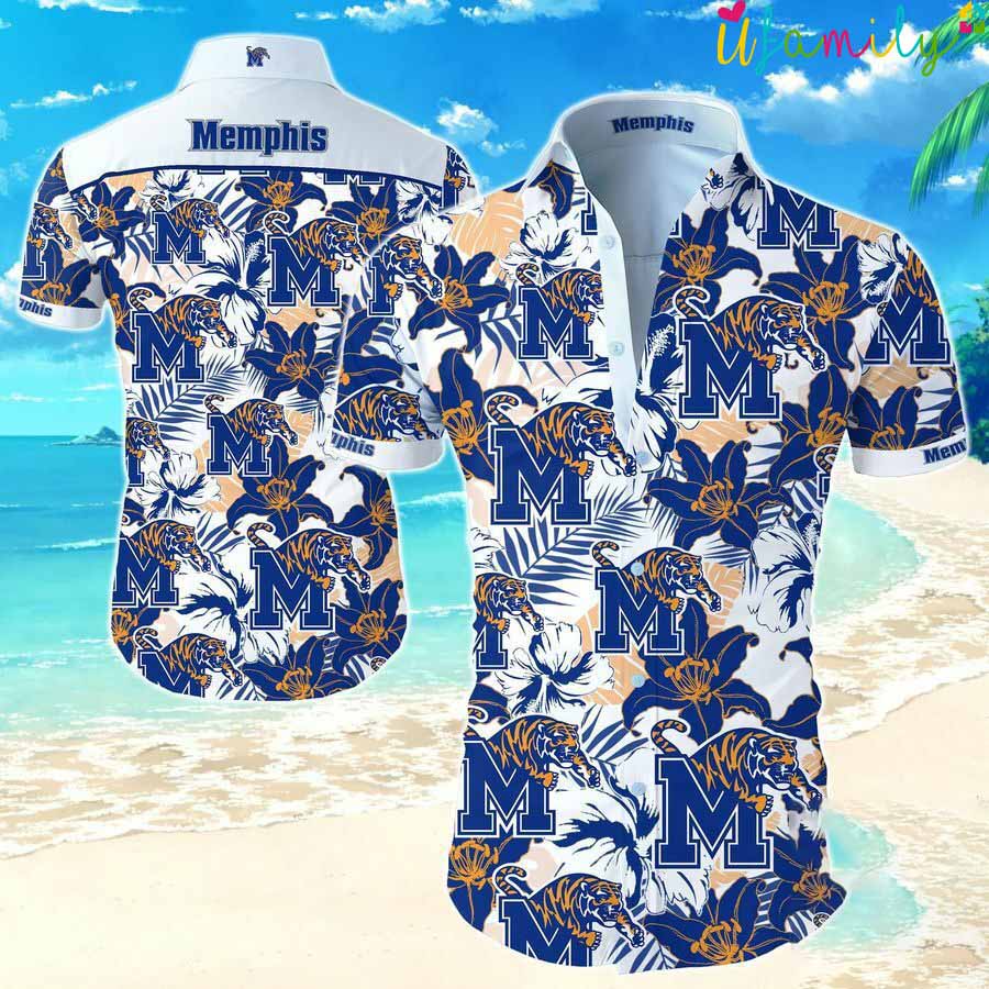 Memphis Tigers White And Blue Orange Flowers Hawaiian Shirt