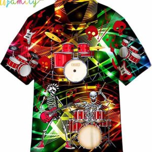 Music Half Skeleton Drum Mag Hawaiian Shirt