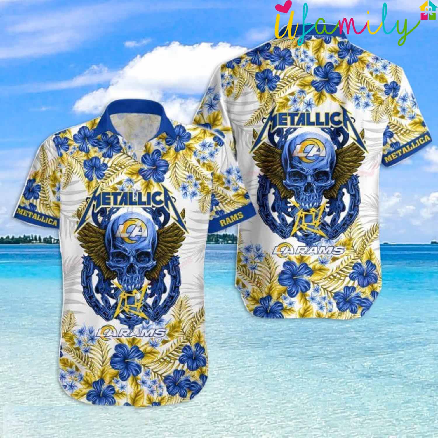 Rams NFL Skull And Flower Pattern Metallica Hawaiian Shirt