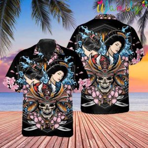 Samurai Skull Face And Geisha Hawaiian Shirt