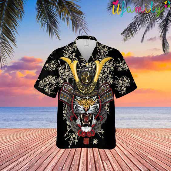 Samurai Tiger Face Kabuto Hawaii Shirt