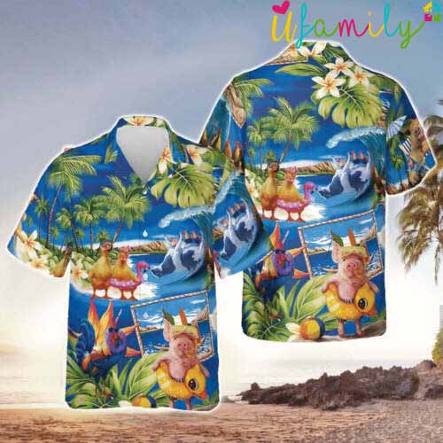 Stay Cool Duck Chicken Pig Funny Beach Hawaiian Shirt