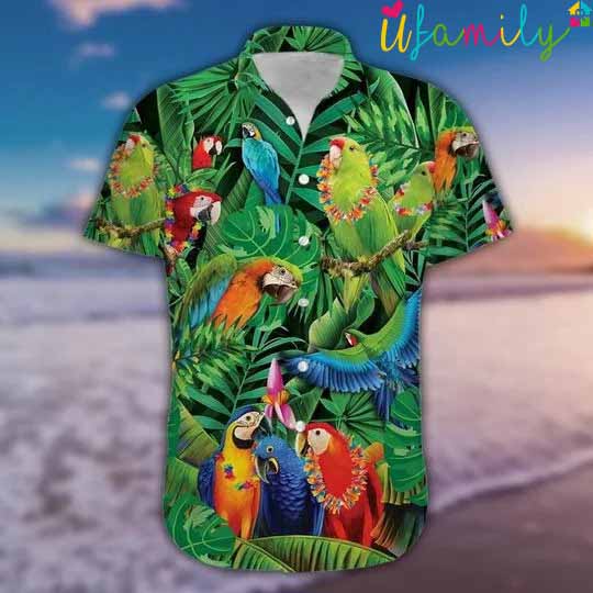 Tropical Parrot Green Hawaiian Shirt