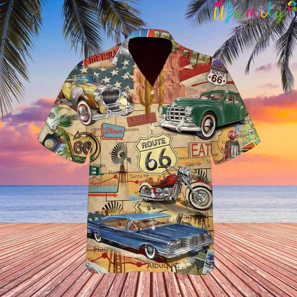 Vintage Muscle Cars On Route 66 Vacation Hawaiian Shirt