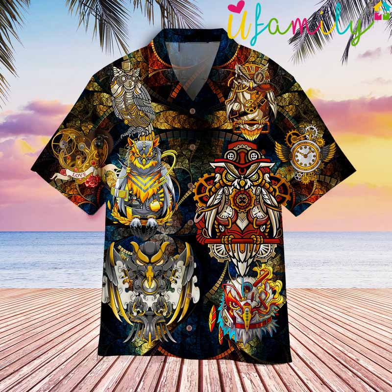 Vintage Steampunk Owl Hawaiian Shirt