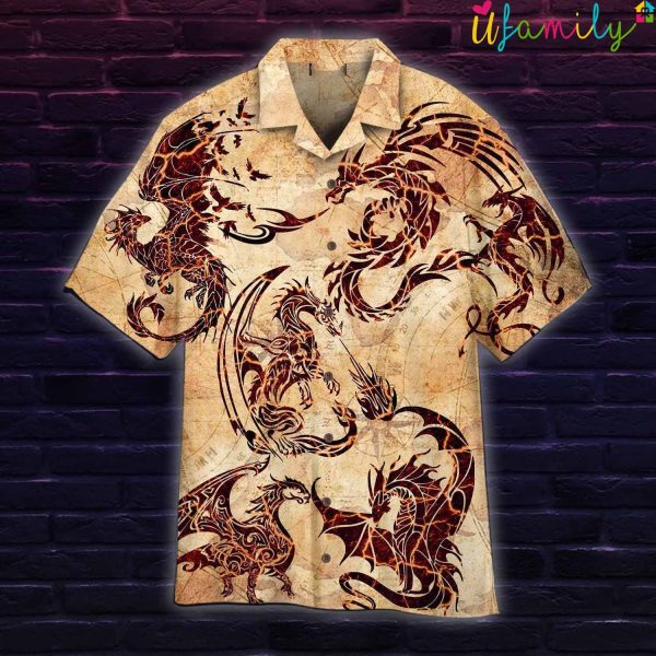 Vintage Viking Dragons Tattoo Hawaiian Shirt