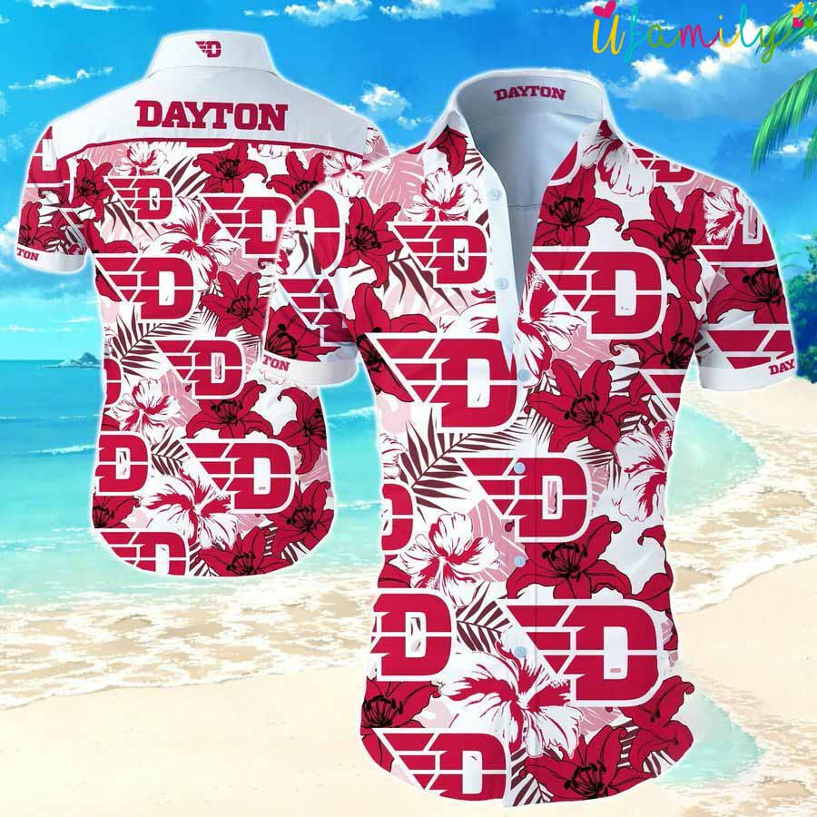 Dayton Flyers White Floral Hawaiian Shirt