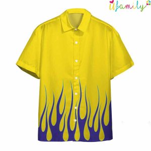 Yellow Rod Blue Flame With Skull Custom Hawaiian Shirt
