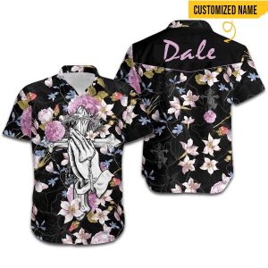 Custom Name Dale Jesus Hand Cross Floral Hawaiian Shirt