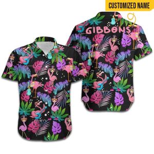Custom Name Gibbons Flamingo In Summer Hawaiian Shirt