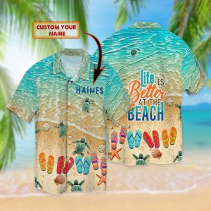 Personalized Name Haines Flip Flop And Beach 3D Hawaiian Shirt