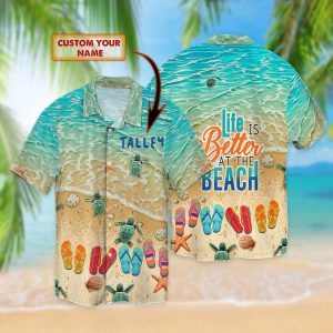 Personalized Name Talley Flip Flop And Beach 3D Hawaiian Shirt