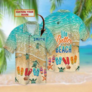 Personalized Smith Flip Flop And Beach 3D Hawaiian Shirt