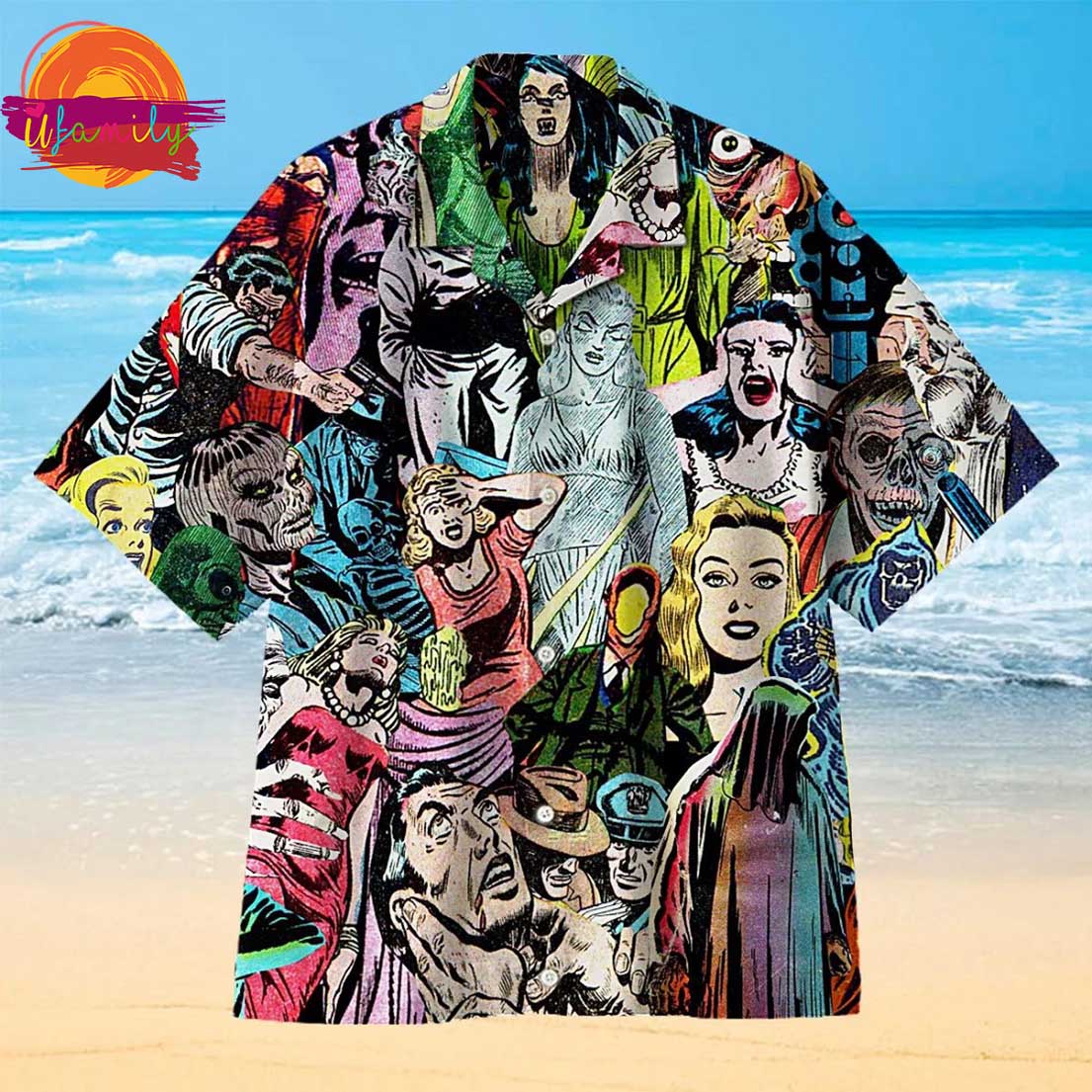1950s Horror Comics Collage Hawaiian Shirt
