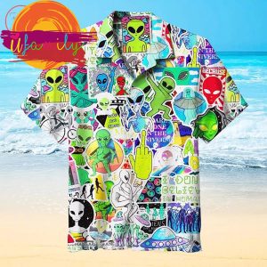 Alien Collage Beach Hawaiian Shirts For Men