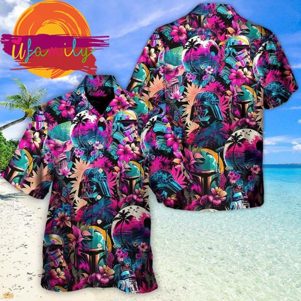 Baby Yoda Star Wars Synthwave Mens Hawaiian Shirts