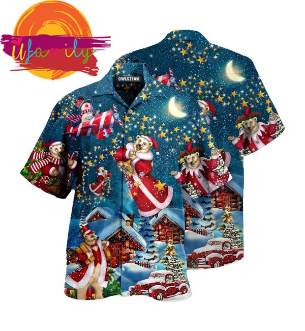 Bear Santa Merry Christmas Mens Hawaiian Shirts