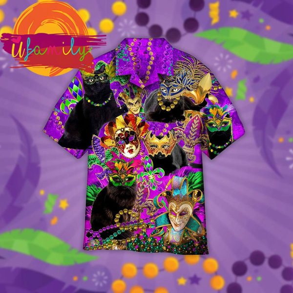 Black Cat Mardi Gras Aloha Hawaii Shirts