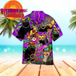 Black Cat Mardi Gras Aloha Hawaii Shirts 3