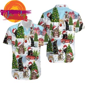 Black Cats Christmas Tree Red Truck Merry Hawaii Shirts