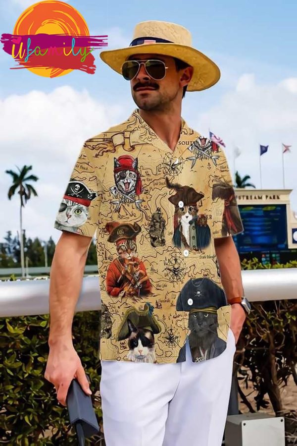 Cat Captain Hawaiian Vintage Hawaii Mens Shirt