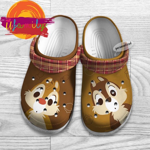 Chip And Dale Brown Red Checkered Pattern Disney Graphic Cartoon Crocs Shoes