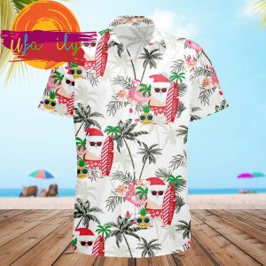 Christmas In July Santa Claus Flamingo Xmas Hawaii Mens Shirt
