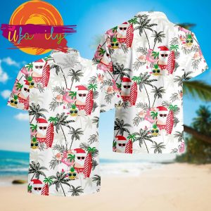 Christmas In July Santa Claus Flamingo Xmas Hawaii Mens Shirt 2