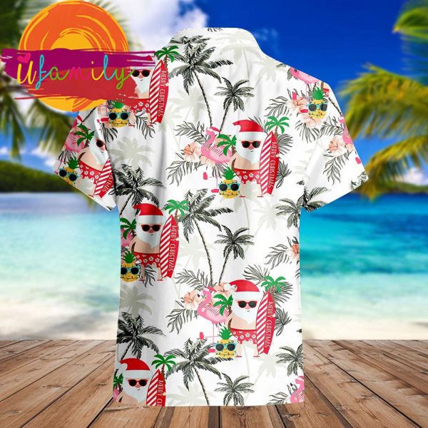 Christmas In July Santa Claus Flamingo Xmas Hawaii Mens Shirt