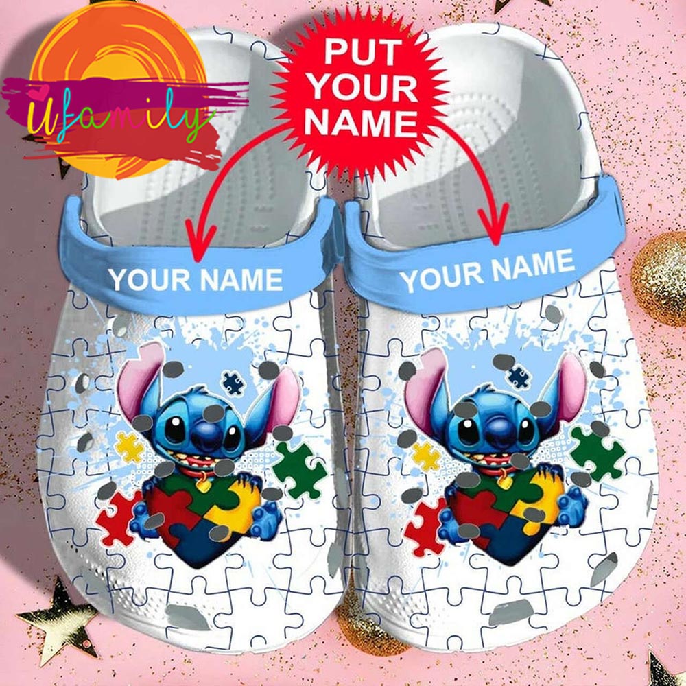 Custom Name Autism Awareness Day Stitch Puzzle Pieces Crocs