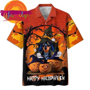 Dachshund Witch Jack O Lantern Pumpkins Halloween Hawaii Mens Shirt