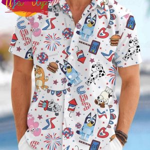 Dad Characters Bingo Bluey 4th Of July Button Hawaii Mens Shirt