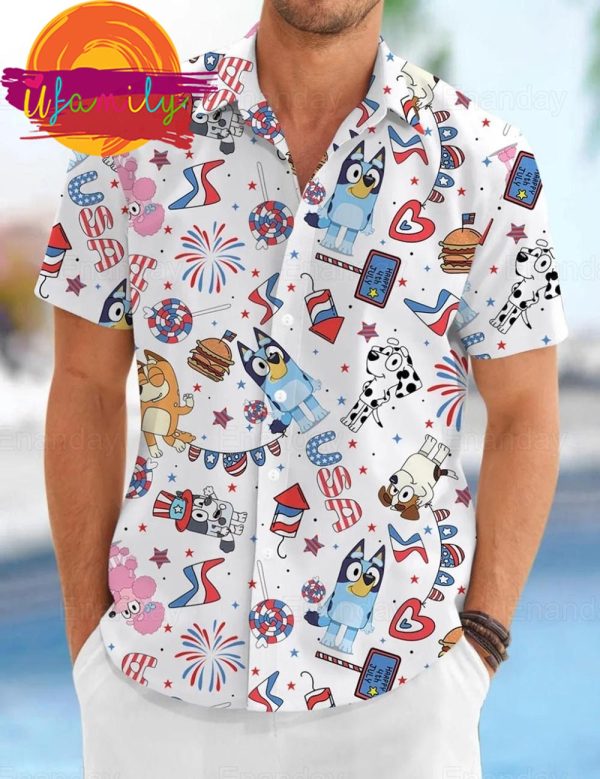 Dad Characters Bingo Bluey 4th Of July Button Hawaii Mens Shirt