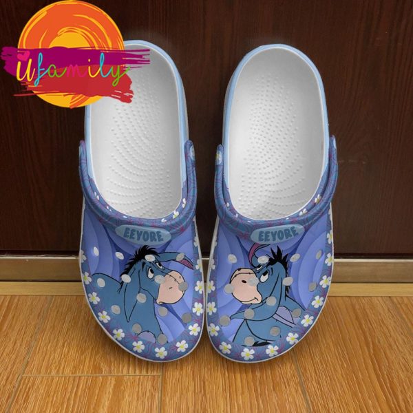 Eeyore Donkey Blue Flowers Patterns Disney Crocs