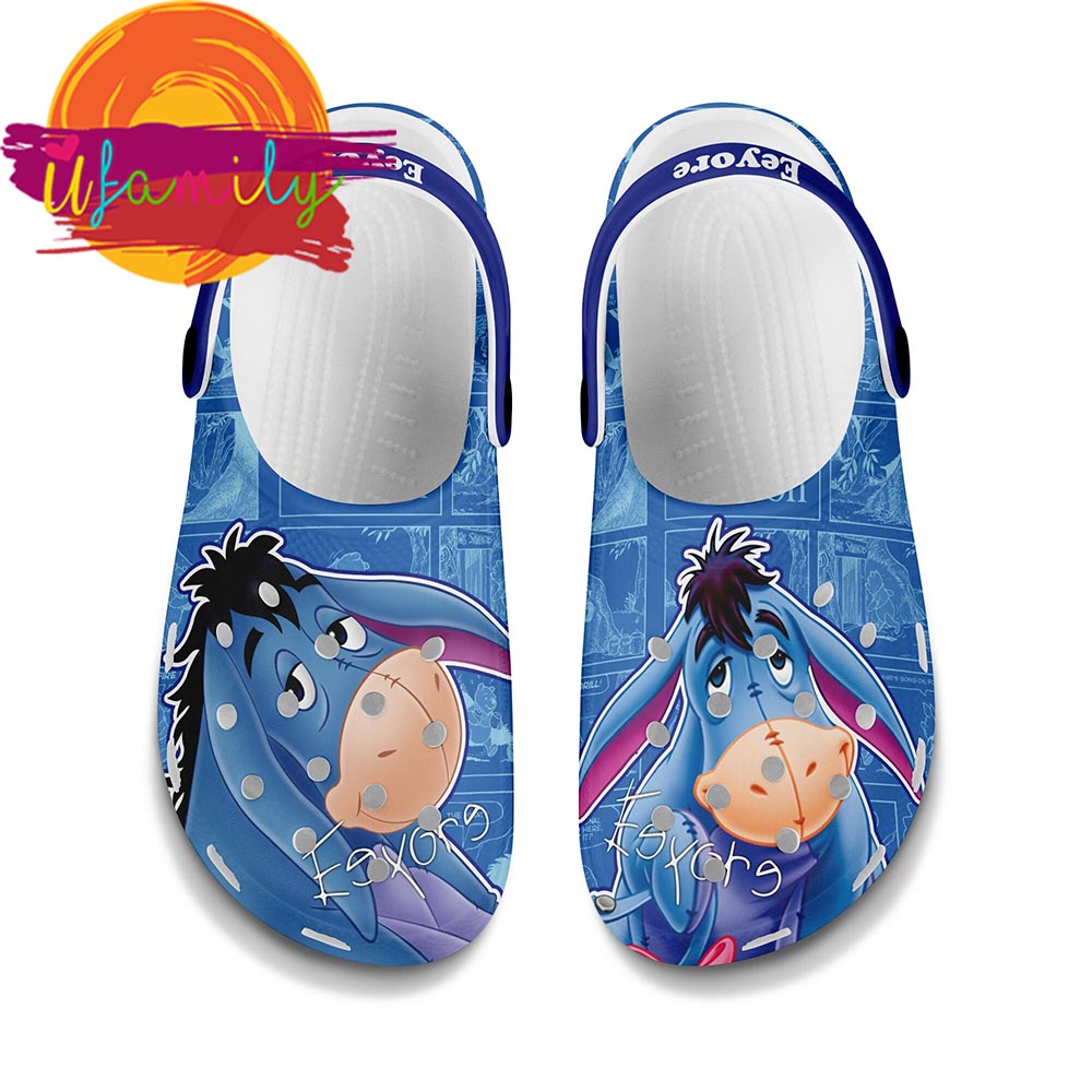 Eeyore Shy Donkey Blue Pattern Disney Crocs Slippers