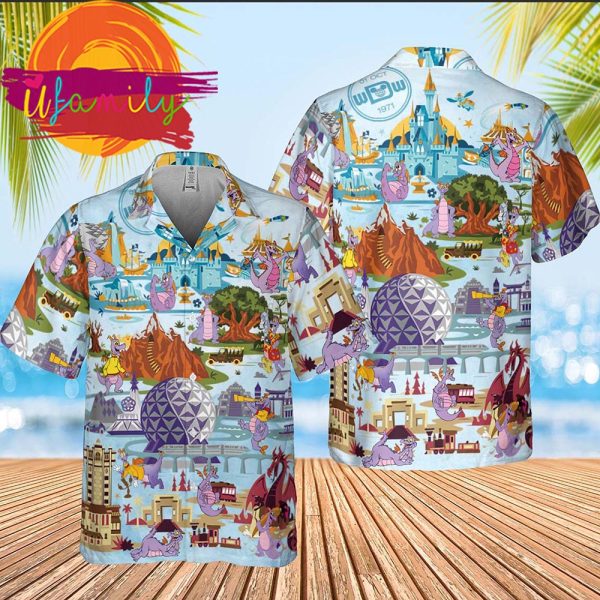 Est 1983 Epcot Disney Figment Funny Purple Dragon Men Hawaiian Shirt