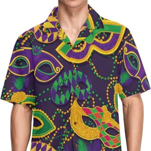 Fisyme Mardi Gras Mask Shenanigans New Orleans Men Hawaiian Shirt 1