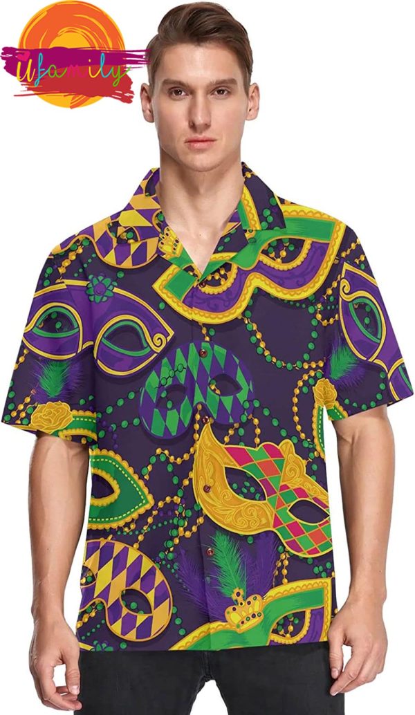 Fisyme Mardi Gras Mask Shenanigans New Orleans Men Hawaiian Shirt